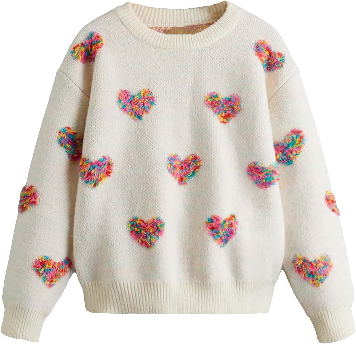 Suéter hueso con corazones de arcoíris