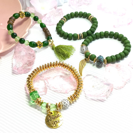 Pulseras de madera, con metal y piedra