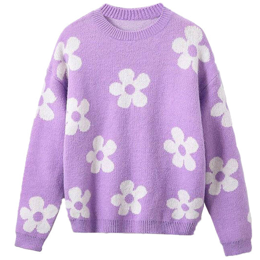 Suéter lila de flores blanca